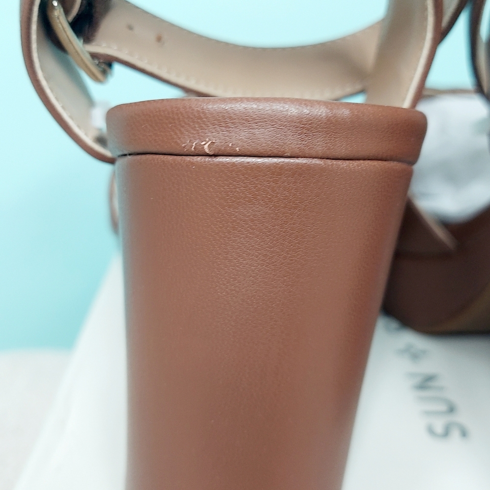 Sun + Stone Tan Brown Leather Platform Heel Sandals - Picture 9 of 13